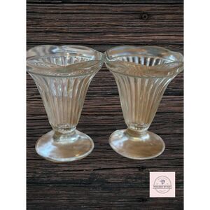 Vintage Ribbed 1960's Ice Cream Sundae Glass Set | Set of 2